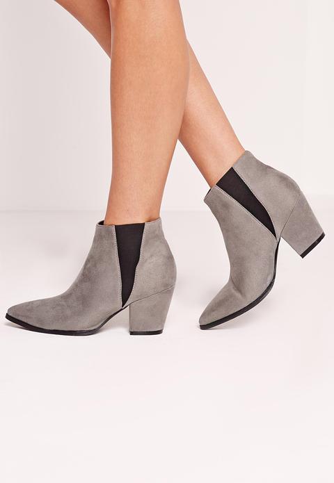 Grey Faux Suede Pointed Toe Chelsea Boots