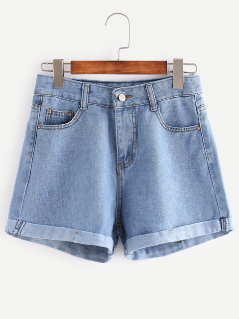 Light Blue Cuffed Denim Shorts