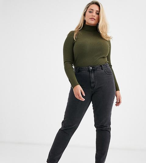 Vaqueros Mom De Talle Alto En Negro Desgastado De Vero Moda Curve