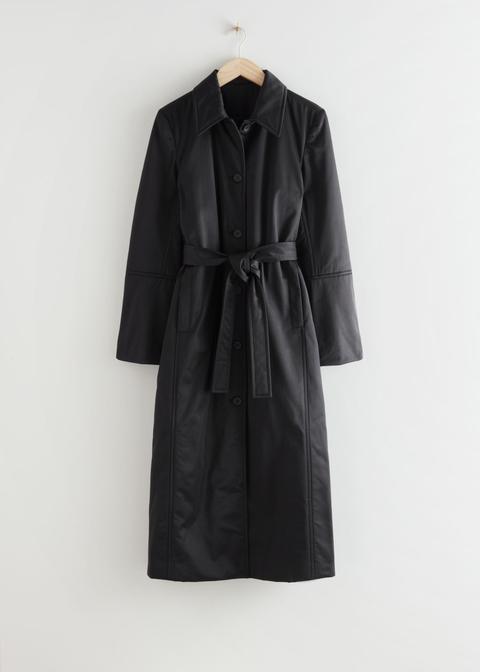 Fitted Belted Padded Coat - Black