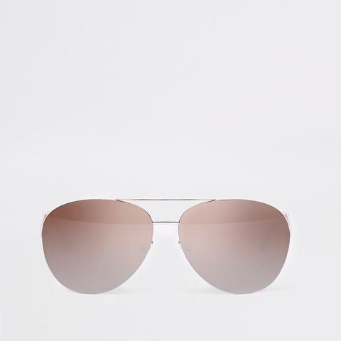 Rose Gold Tone Aviator Mirror Lens Sunglasses