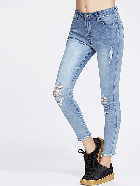 Skinny Jeans Strappati - Blu