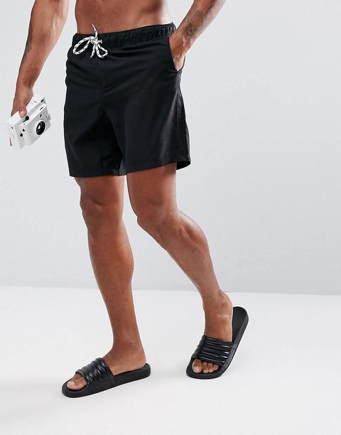 Shorts De Baño De Largo Medio En Negro De Asos Design