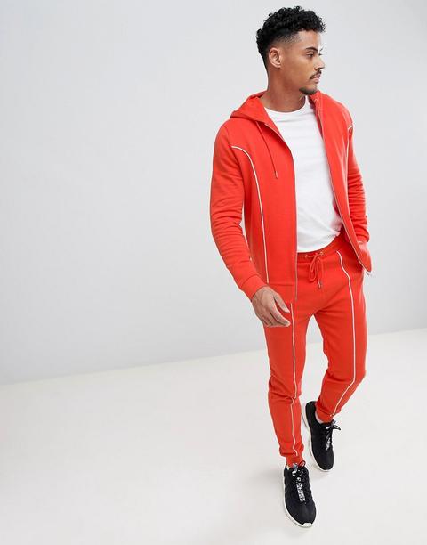 Chándal Con Sudadera Con Capucha Y Cremallera Y Joggers Muy Ajustados Con Ribetes En Rojo Y Blanco De Asos Design