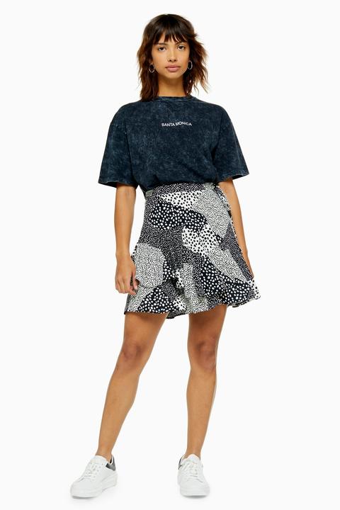 Womens Black And White Spot Flippy Mini Skirt - Monochrome, Monochrome