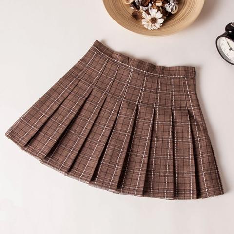 Plaid High Waist Slim Pleated Skirt A Word Age College Wind Skirt