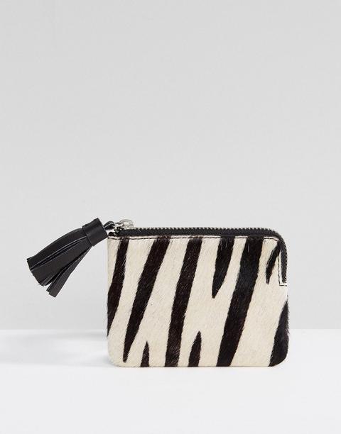 Monedero Pequeño De Cuero Con Estampado De Cebra Con Borlas De Asos