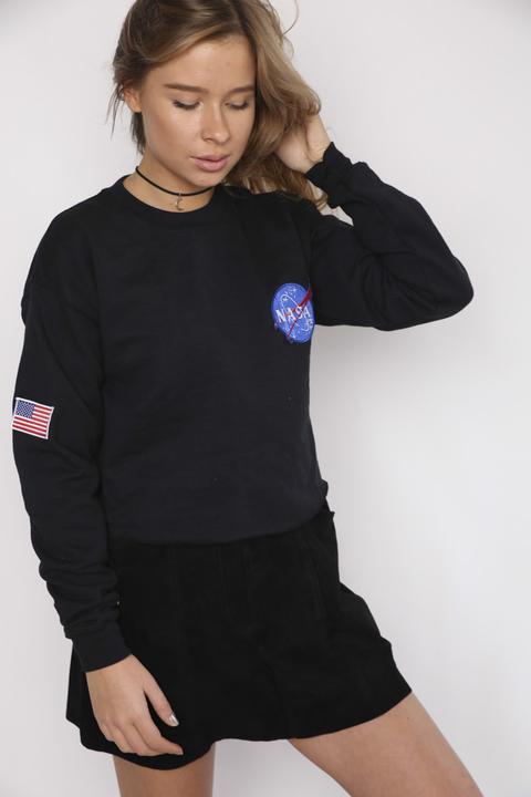 Nasa Crop Black Sweatshirt