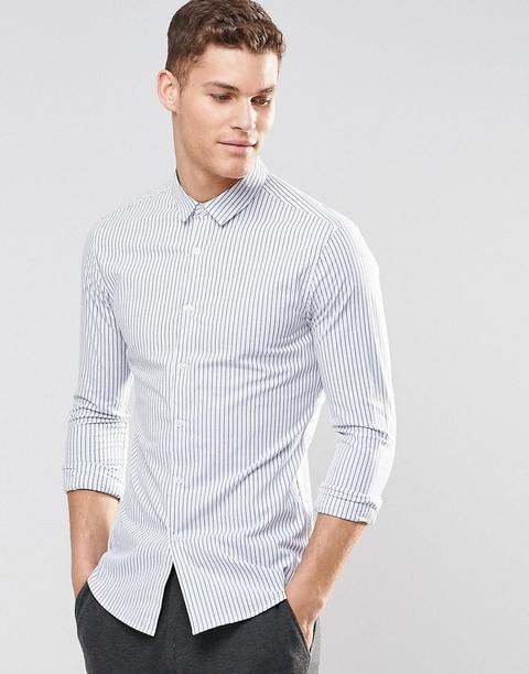 Camisa Ajustada A Rayas Azul De Asos