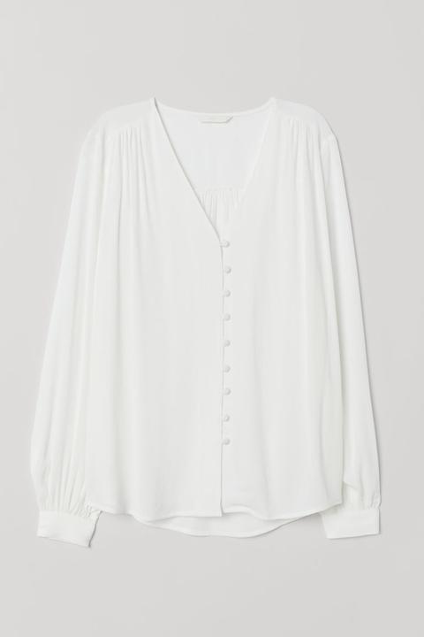 Blusa Con Escote De Pico - Blanco