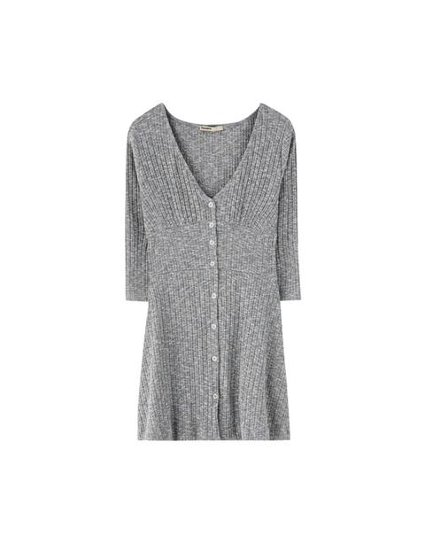 Vestito A Costine Maniche A 3/4