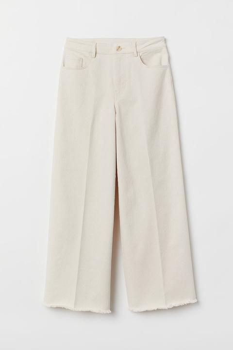 Wide Cropped Jeans - Beige