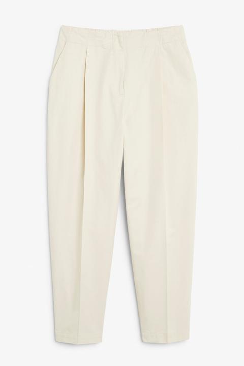 High Waist Cotton Trousers - Beige