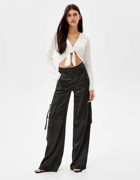 Pantalón Cargo Wide Leg Satinado