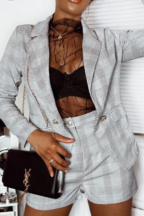 Hounds-tooth Tailored Blazer And Shorts Co-ord - Catie