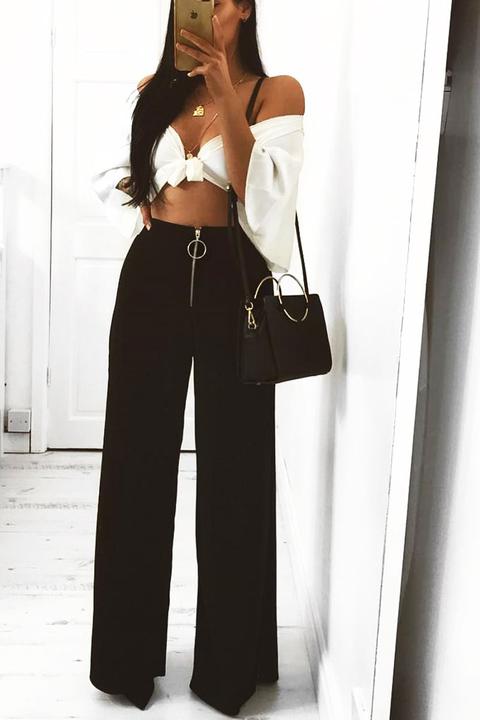 black flared trousers high waisted
