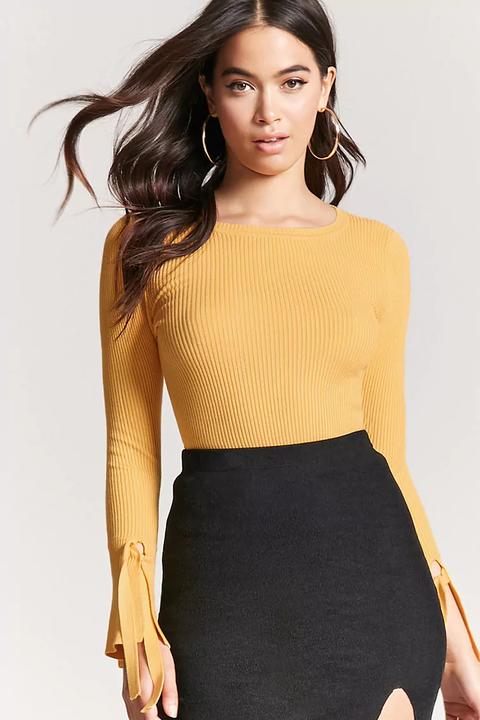 Ribbed Tie-sleeve Top