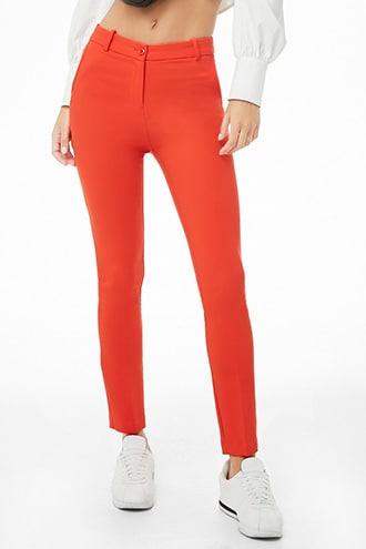 Forever 21 Tapered-leg Pressed Pants , Red