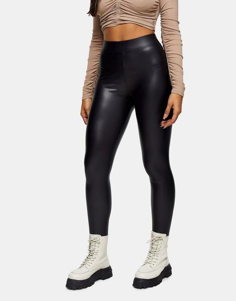 Topshop Faux Leather Leggings In Black