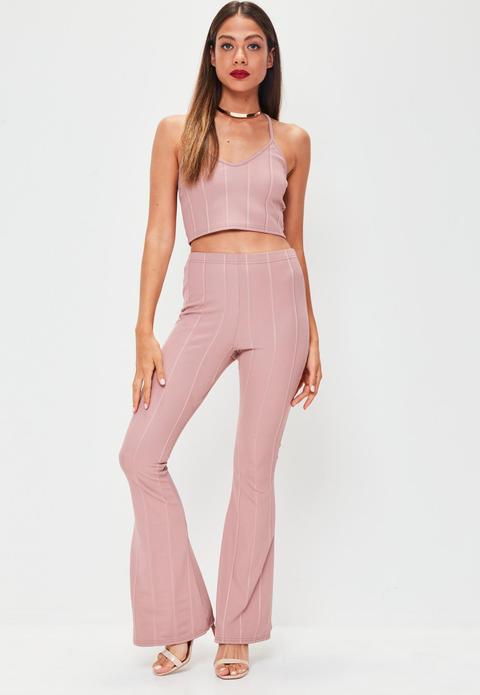 Pink Bandage Kick Flare Trousers, Pink