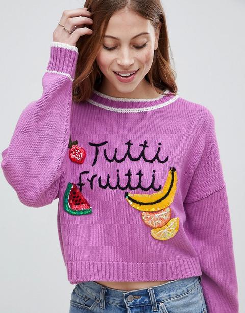 "asos Design - Maglione Con Scritta "tutti Fruitti" - Viola