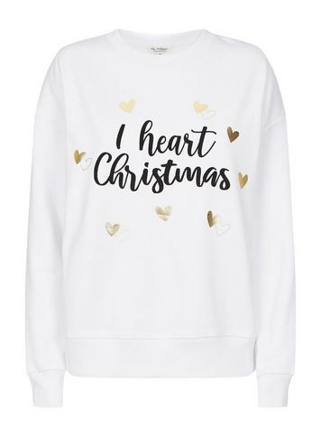 Womens White 'i Heart Christmas' Gold Heart Sweatshirt, White