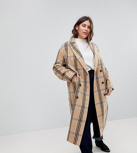 Asos Curve - Cappotto In Lana A Quadri - Multicolore