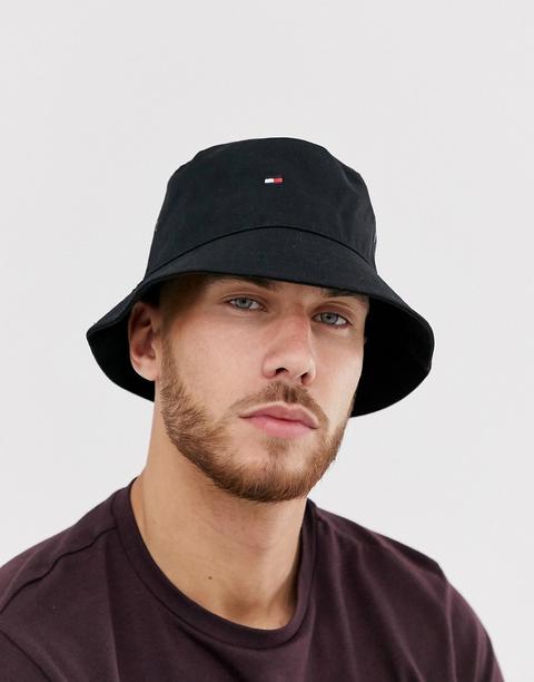 Sombrero De Pescador En Negro Con Logo De Bandera Pequeño De Tommy Hilfiger