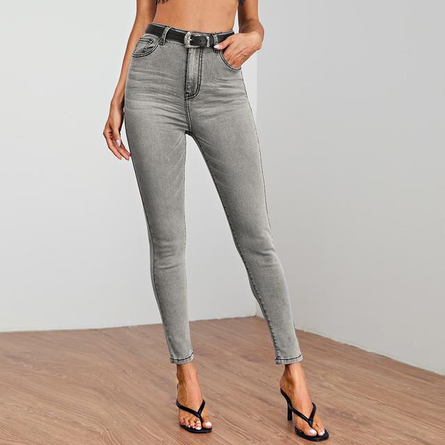 Grey Wash Skinny Jeans Without Belt 