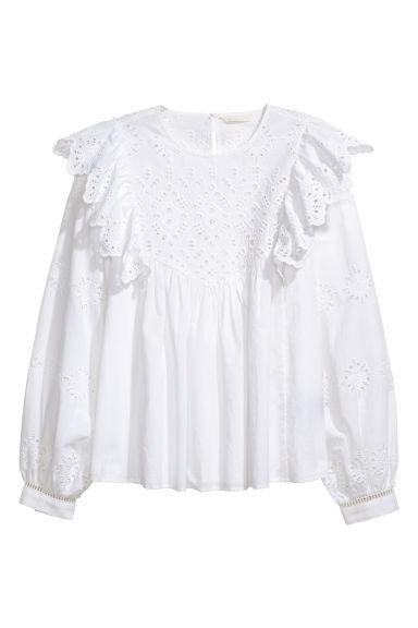 H & M - Blusa Con Bordado Inglés - Blanco