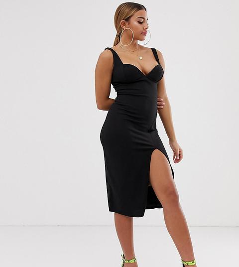 Boohoo Petite - Vestito Scollo Profondo Midi Nero - Nero