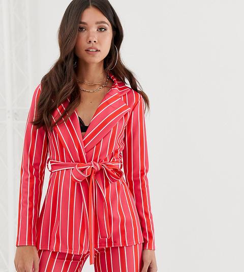 Missguided - Blazer Allacciato In Vita Rosa Rigato In Coordinato - Multicolore