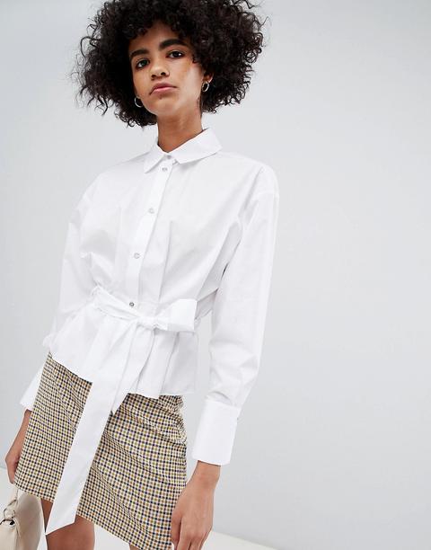 River Island - Camicia Bianca Annodata In Vita - Bianco