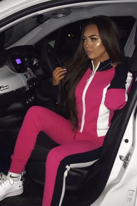 pink black and white tracksuit