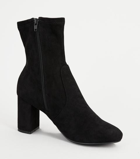 Black Suedette Block Heel Sock Boots New Look