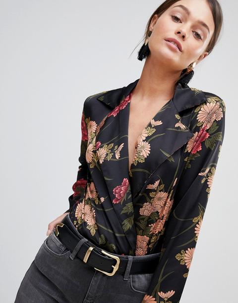 Body Con Estampado Floral De Parisian-negro