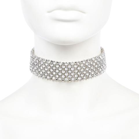 Silver Tone Wide Diamante Choker