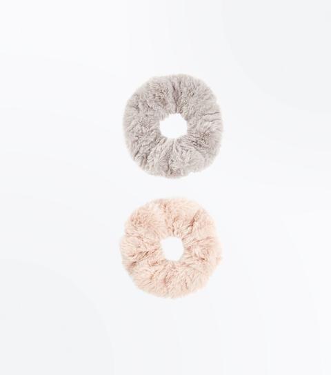 2 Pack Pink And Grey Faux Fur Scrunchies New Look