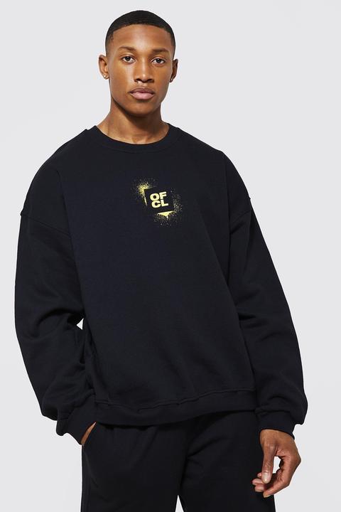 Mens Black Oversized Ofcl Printed Sweatshirt, Black