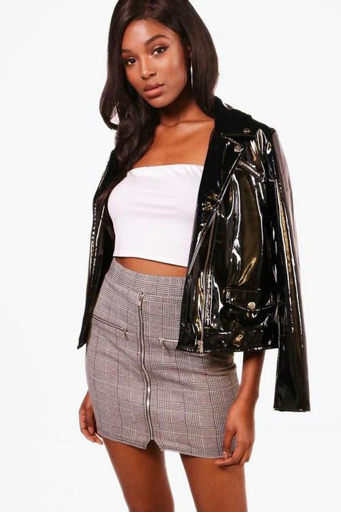 Mono Check Zip Detail Mini Skirt