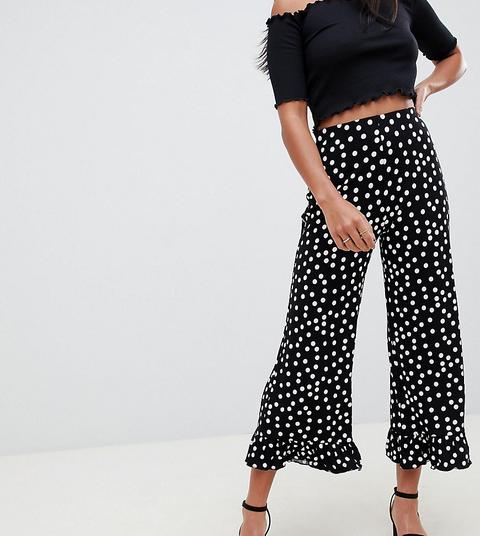 Pantalones Con Bajo Acampanado De Volante Y Estampado De Lunares De Asos Design Petite