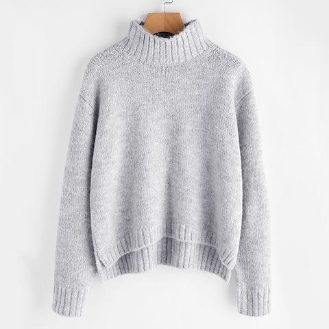 Marled Knit Stepped Hem Jumper