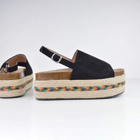 Sapphie - Straw Platform Sandals In Black
