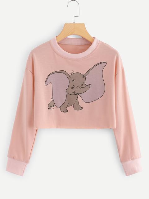 Elephant Print Crop Sweatshirt