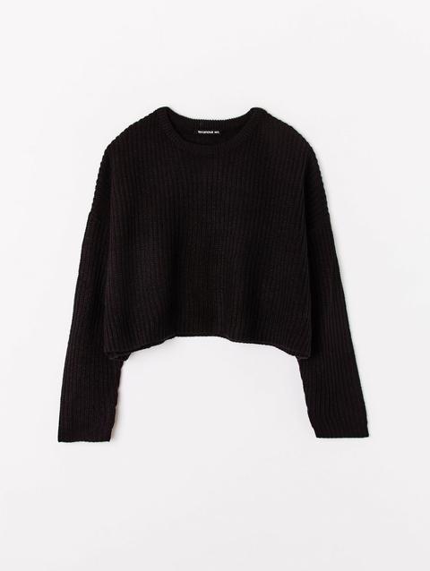 Maglia Crop Con Punto Costa Inglese Nero