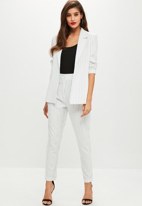 White Pinstriped Blazer, White