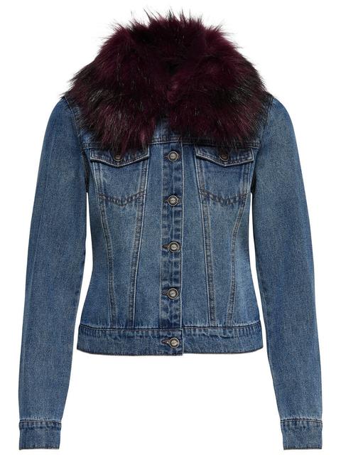 Only Kunstfell Jeansjacke Damen Blau