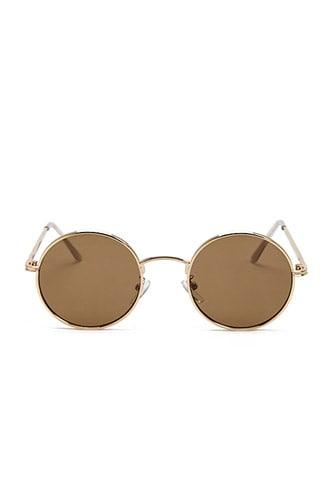 Forever 21 Flat Lens Round Sunglasses , Gold/olive