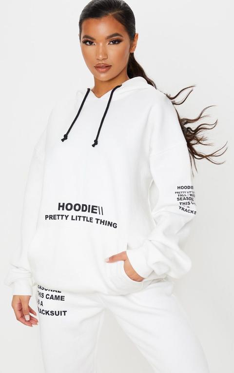 Prettylittlething Cream Oversized Slogan Print Pocket Front Hoodie