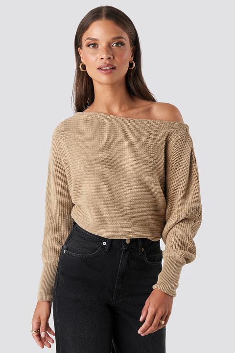 Off Shoulder Knitted Sweater Beige